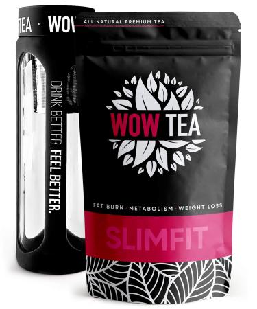 ATOP LLC WOW TEA Slimming tea set Detox 21day tea Fat Burning Herbs Best Detox and Weight Management Herbal Green Tea + Infuser Tea Bottle 150g Made in EU SlimFit Tea Black Bottle