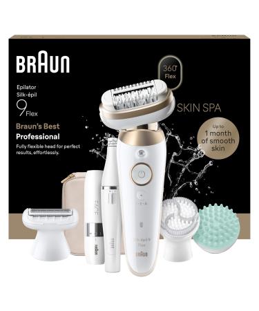 Braun Epilateur Electrique Femme Silk pil 9 Flex SkinSpa Etanche Epilateur A T te Flexible A 360 Coffret D Epilation Tout-En-Un Avec Mini Rasoir Visage 9-681 3D Blanc
