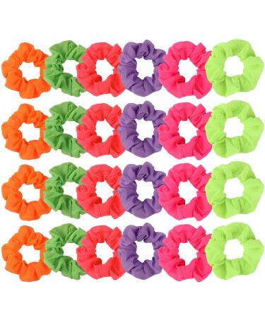 24 Pieces 80s Neon Hair Scrunchy Neon Hair Accessories for Women Scrunchy Tie Chiffon Hair Tie Elastic Hair Bobbles Solid Color Ponytail Scrunchy for Halloween Neon Birthday Party (Multicolor)