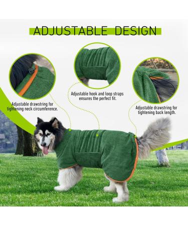 Dog Drying Coat Bathrobe Towel Microfibre Material Fast Drying Super Absorbent Dog Bath Robe Pet Quick Drying Moisture Absorbing with Adjustable Collar and Waist (Green Large) Large CS-Green - Buy Online on GoSupps.com