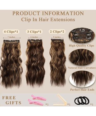 NAYOO Clip in Long Wavy Hair Extensions - 4PCS Curly Synthetic Thick Hairpieces - 20 inch Balayage Chocolate Brown Mixed Caramel Blonde - Double Weft Hair Full Head - Buy Online on GoSupps.com