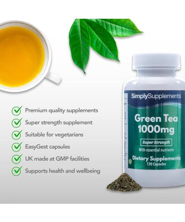 Green Tea Extract Capsules 1000mg with Added Chromium | 120 Capsules | Blood Sugar Regulation | Vegetarian Safe | Wheat-Free | UK Made - Buy Online on GoSupps.com