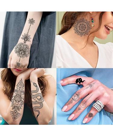 Yezunir 86+ PCS Black Lotus Temporary Tattoos for Women - Tribal Elephant, Wolf, Lion, Snake, Turtle, Feather, Butterfly, Mandala Flower - Bohemia Tattoo Sticker Set for Adults - Buy Online on GoSupps.com