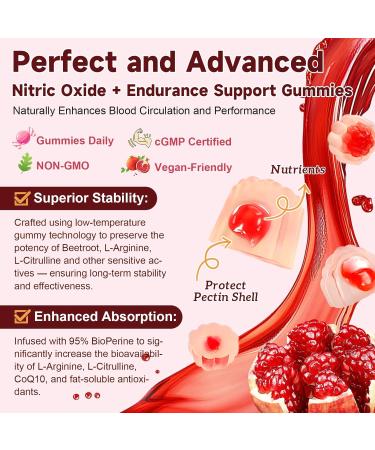 Beet Root Nitric Oxide Booster Gummies with L-Arginine, L-Citrulline, Grape Seed, Pomegranate for Man & Woman Pre Workout - Heart, Energy, Muscle & Circulation Support Vegan, NON-GMO, Sugar Free 60 Count (Pack of 1) - Buy Online on GoSupps.com