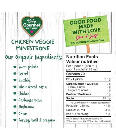 Baby Gourmet Organic Meals - Chicken Minestrone - Non-GMO BPA-Free No Added Sugar Or Salt No Fillers Or Thickeners 128ml - 16 Pack - Buy Online on GoSupps.com
