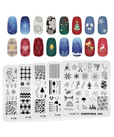 KADS 5Pcs Christmas Nail Stamping Plate Manicure DIY Tool Nail Stencil Santa Snowflake elk Christmas 4