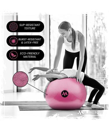 Millenti Exercise Ball Chair 65cm - Yoga Ball Chair with Stability Base Ring Kit & Resistance Bands - Ideal for Home Gym, Pilates, Office, Pregnancy - Pink Ball with Workout Chart - Buy Online on GoSupps.com