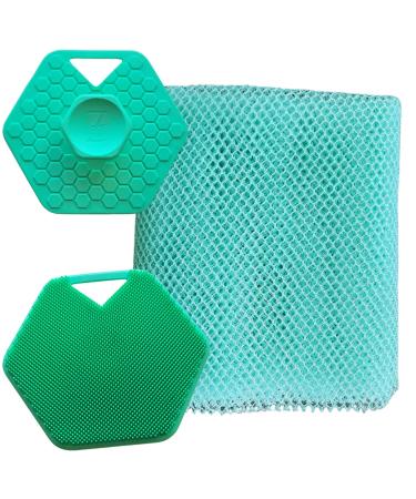 2 Piece African Exfoliating Long Bath Sponge Net & Scrubber Shower Exfoliating Brush Shower and Bath Set. (2 Green)