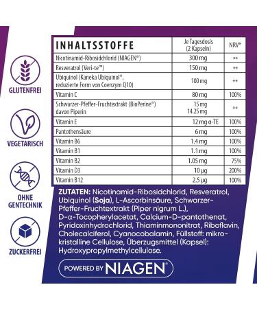Herboxa NAD+ | Nicotinamide Riboside | Niaigen Patented Formula with Kaneka CoQ10 Vitamin E & B12 for Fatigue Relief - 60 Capsules - Buy Online on GoSupps.com