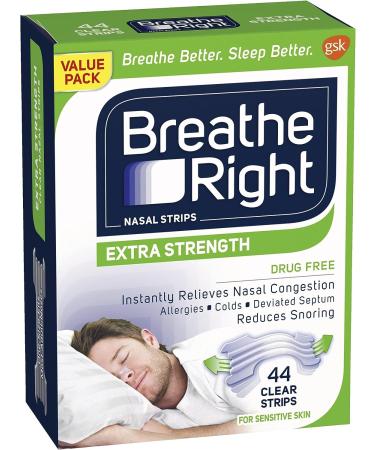 Breathe Right Extra Strength Clear Nasal Strips - 44 Count, Drug-Free Relief for Nasal Congestion, Allergies & Snoring - Buy Online on GoSupps.com