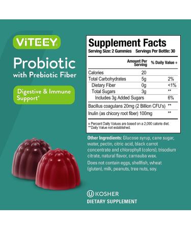 Extra Strength Probiotics Plus Prebiotics Fiber Gummies 2 Billion CFUs - Immune & Digestive Support - Dualbiotic Vegan Chewable - Berry Flavor - 60 Count (Pack of 2) - Buy Online on GoSupps.com