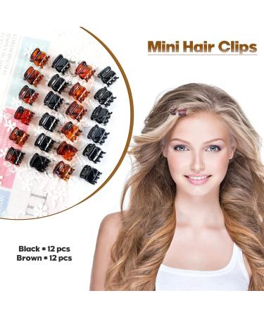 HanyoSheng Mini Hair Clips - 24 Non-Slip Plastic Hair Claw Clips for Girls & Women (Black & Brown) - Perfect Hair Accessories in Box - Buy Online on GoSupps.com