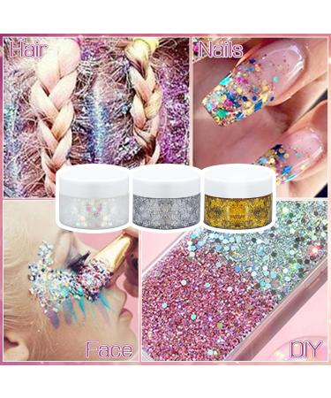 3Pcs Holographic Body Glitter Gel with 3 Makeup Brushes 50ml Mermaid Sequins Sparkling Liquid Eyeshadow Sequins Glitter for Face Body Eye Hair DIY Art Festival Party Makeup Decoration - Buy Online on GoSupps.com