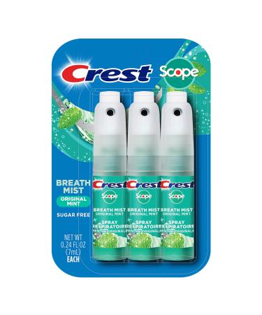 Crest Scope | One 3-Pack of Mint Breath Mist Sprays (3 Total Sprays) - 0.24 Ounce (7mL) Each 0.72 Ounces Total 3 Pack