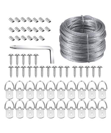 Picture Hanging Kit, Listenman D Ring Picture Hangers with Screws, Picture Hanging Wire(100 Feet) and Aluminum Sleeves, Supports up to 30 lb, Included Screwdriver