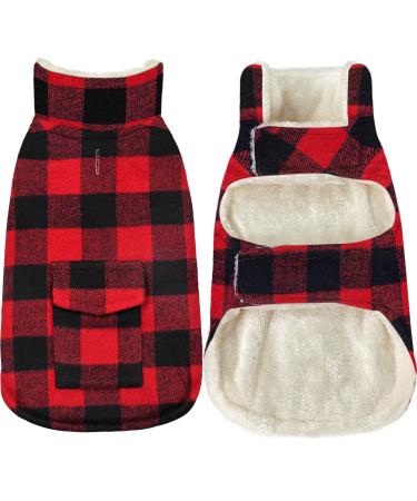 Malier Dog Winter Coat, Classic Plaid Fleece Dog Cold Weather Coats Dog Jacket with Pocket, Windprood Warm Dog Coat Vest Winter Pet Clothes Apparel for Small Medium Large Dogs (Red, X-Large) Red X-Large