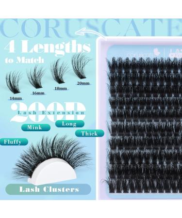 Fluffy Lash Clusters 200D - Long Individual Volume Eyelash Extensions | 14-20mm D Curl Cluster Lashes by CORUSCATE - DIY Thick False Eyelashes at Home - Buy Online on GoSupps.com