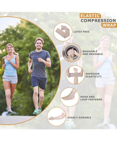 D&H Medical Elastic Bandage Wrap - 4 Pack Premium Compression Rolls (4" x 5' 3" x 5') for Wrist Calf Ankle & Foot - Includes Extra Clips - Buy Online on GoSupps.com