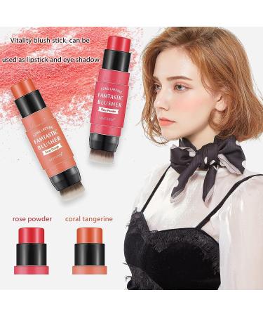 CkFyahp 3-in-1 Cream Blush Stick with Brush | Lightweight, Long-Lasting Makeup Stick for Cheeks, Lips, and Eyes | Face Blush Cream for Mature Skin - Rose Pink - Buy Online on GoSupps.com