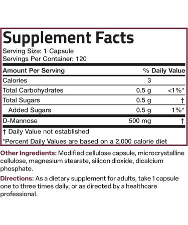Bronson D-Mannose 500 MG Vegetarian Friendly Formula Non-GMO, 120 Capsules 120 Count (Pack of 1) - Buy Online on GoSupps.com
