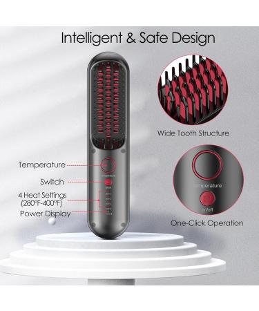 JMFONE Cordless Mini Hair Straightener Brush - USB Rechargeable Travel Flat Iron & Hot Comb for Quick Heat - Ideal for Home & Outdoor Use - Red & Black - Buy Online on GoSupps.com