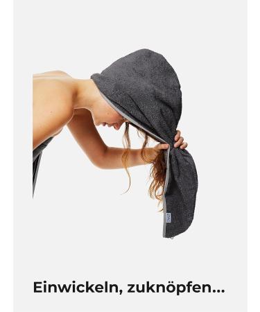 Sowel Organic Cotton Hair Turban Towel with Button - Unisex Anthracite/Grey | Eco-Friendly Drying Solution - Buy Online on GoSupps.com