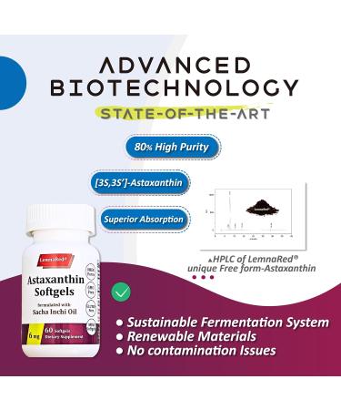 LemnaRed Free-Form Astaxanthin 6mg Softgel-60 Softgels Dietary Supplement Strongest Antioxidant Immune Supports Supports Eye Joint & Skin Health Formulated with Sacha Inchi Oil - Buy Online on GoSupps.com
