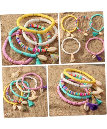 WRITWAA 1 PC Versatile Polymer Clay Bracelet Rainbow Decorations Clay Bead Bracelet Handmade Bracelets Polymer Bangles Shell Decor Chain Decor Anklets for Women Knot Tassel White 18X2.5cm White - Buy Online on GoSupps.com