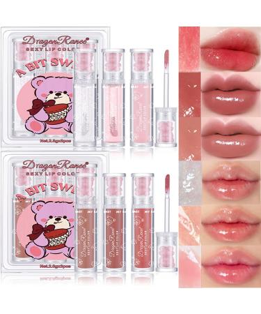 6 Colors Cute Bear Lip Glaze Jelly Lip Gloss Tinted Set Shiny Glitter Pearl Moisturizing Lip Glaze Oil Lipstick Plumping Lip Clear Makeup Party Gift for Women Girls