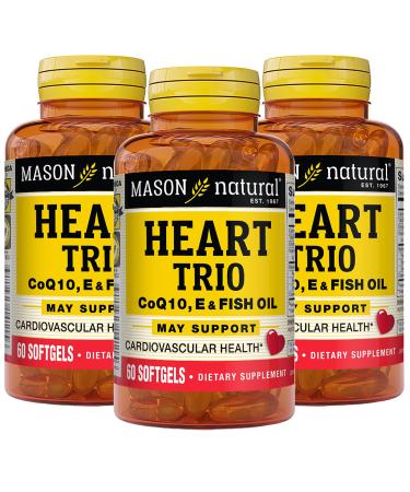 MASON NATURAL Heart Trio Co Q10 Vitamin E & Fish Oil 3 Month Suppy Supports Normal Heart Health 3 Pack 180