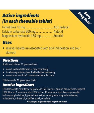 Pepcid Complete Acid Reducer + Antacid Chewables 10mg Famotidine 800mg Calcium Carbonate & 165mg Magnesium Hydroxide per Heartburn Medicine Tablet Antacid Chews Berry Flavored 70 ct Berry 70 Count - Buy Online on GoSupps.com