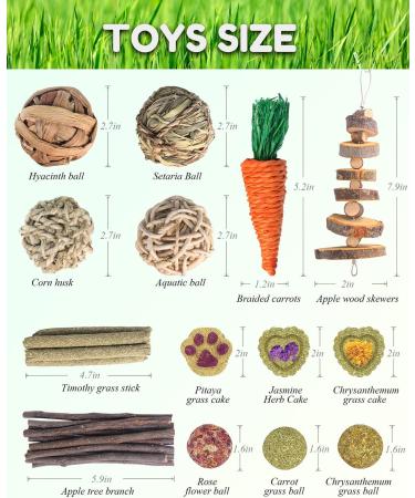 Pweituoet Rabbit Toys for Small Animals - 100% Natural Handmade Chew Treats for Bunny, Hamster, Guinea Pig, Chinchilla, Rat | Variety of 14 Types - Buy Online on GoSupps.com