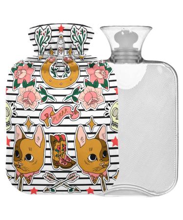 Naanle stripes skulls cats hot water bottle with reference transparent hot water bottle Handfoot Warmer Heading bag for pain relief heat and cold therapy 1l
