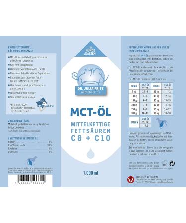 Napfcheck MCT Oil for Dogs & Cats - Medium Chain Fatty Acids C8 & C10 - 1000 ml - Premium Pet Supplement - Buy Online on GoSupps.com