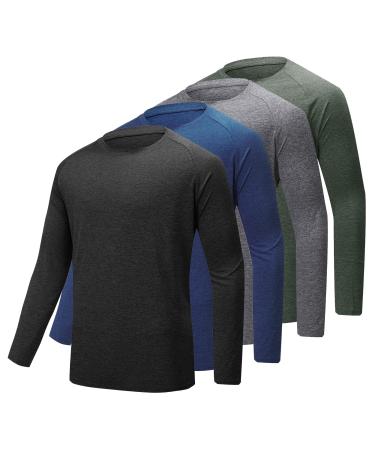 BALENNZ Long Sleeve Tee Shirts for Men - Moisture Wicking Dry Fit Long Sleeve Shirts UV Sun Protection T-Shirts for Running E Heather Black, Blue, Dark Grey, Army Green X-Large