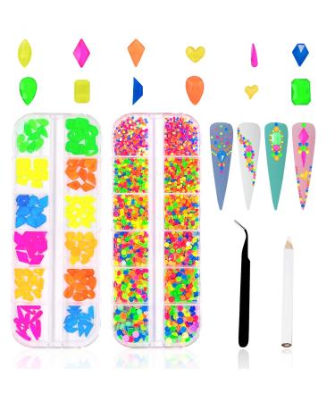 3120Pcs Diamond Nails Rhinestones for Nail Art  HOINCO Colorful Fluorescence Rhinestones for Nails  Multi Shapes Clear AB Flat Back Gemstones for Women Nail Art DIY Craft Jewelry with Tweezers and Pen