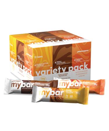 ProSupps MYBAR High Protein Bar Gluten Free 30g of Protein Low Sugar Perfect On-The-Go - Triple-Layered Protein Snack (12 Bars Peanut Butter Paradise Triple Chocolate Caramel Craze)