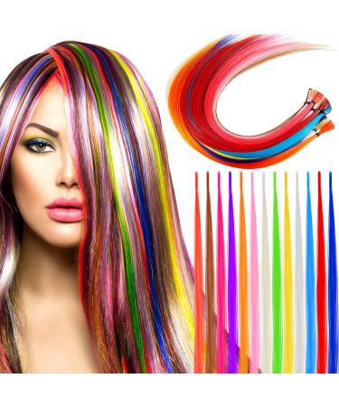 130 Pieces Feather Hair Extensions Women Synthetic Fiber I Tip Hair Extensions Colored Straight Hair Strand Colored Party for Teens Girls  13 Colors
