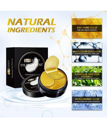 24K Gold Under Eye Masks - Collagen Patches for Dark Circles, Puffiness & Anti-Wrinkle - 30 Pairs - Buy Online on GoSupps.com
