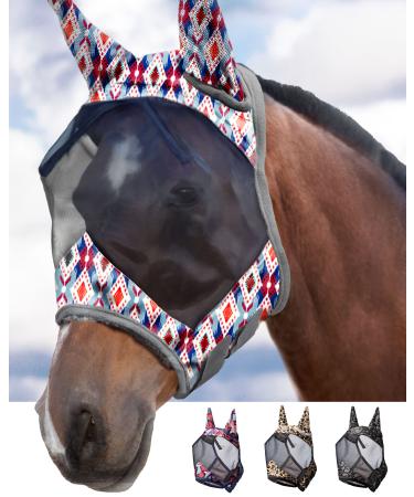 Harrison Howard CareMaster Horse Fly Mask Standard with Ears UV Protection for Horses Tribal Diamond (XL) XL Tribal Diamond