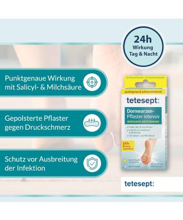 Tetesept Wart Removal Patches - Effective Thorn Wart Treatment with Salicylic Acid & Milk - 2x12 Active Points + 12 Protective Plasters - Buy Online on GoSupps.com
