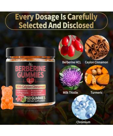 Berberine GLP-1 Gummies with Berberine HCI Milk Thistle Ceylon Cinnamon PlusChro mium for Men & Women Energy Boost Body Support Sugar Free (60 CT 1 Pack) 60 Count (Pack of 1) - Buy Online on GoSupps.com