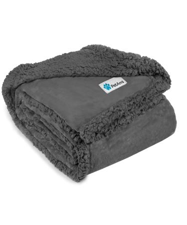 PetAmi Waterproof Dog Blanket for Bed, Couch, Sofa | Waterproof Dog Bed Cover for Large Dogs, Puppies | Sherpa Fleece Pet Blanket Furniture Protector | Reversible Microfiber 60 x 40 Inches Gray/Gray Sherpa