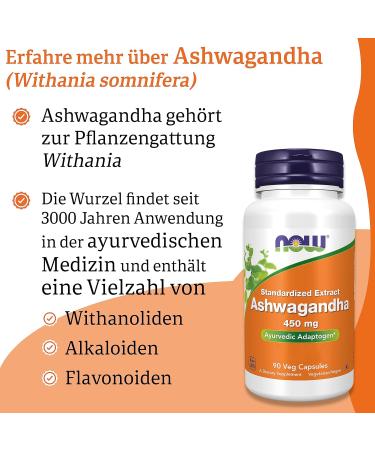 Now Foods Ashwagandha Root Extract 450 mg - 90 Vegan Capsules Lab Tested Gluten Free Plant-Based - Buy Online on GoSupps.com