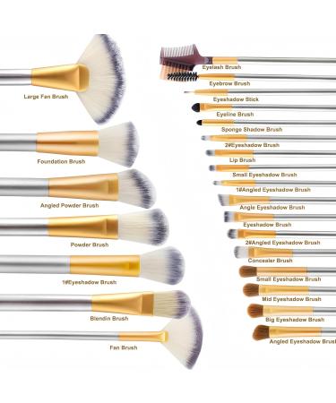 24-Piece Champagne Makeup Brush Set - Soft Persian Bristles Wooden Handles Portable Bag & High-Precision Ferrules for Beginners - Buy Online on GoSupps.com