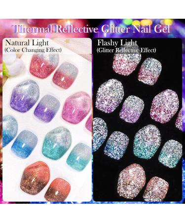 MSRUIOO Reflective Glitter Color Changing Gel Nail Polish Temperature Color Change Glitter Gel Polish Reflective Gel Nail Polish Diamond Glitter Pink Purple Blue Color Changing Nail Polish 2 Colors Changing Gel Nail Polish - Buy Online on GoSupps.com