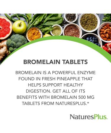 NaturesPlus Chewable Bromelain - 60 Tablets - Natural Proteolytic Enzyme Supplement - Supports Digestion Joint & Muscle Health - Vegan Gluten Free - 60 Servings 60 Vegetarian Tablets - Buy Online on GoSupps.com
