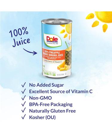 Dole Pineapple Orange Banana Juice 100% Fruit Juice with Added Vitamin C - 6 Fl Oz (Pack of 6, 48 Total Cans) - Buy Online on GoSupps.com
