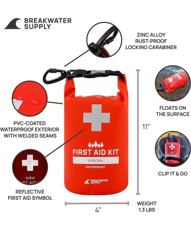 Breakwater Supply Waterproof First Aid Kit Dry Bag - Emergency Survival Supplies for Boating, Camping, Kayaking - Lightweight, Floating, Reflective - Red Color - Buy Online on GoSupps.com