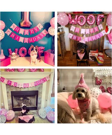 Dog Girl Birthday Party Set: Bandanas, Hat, Scarf, Banner, Balloons & Bowtie - Puppy Dog Pals Decorations - Pink - Buy Online on GoSupps.com